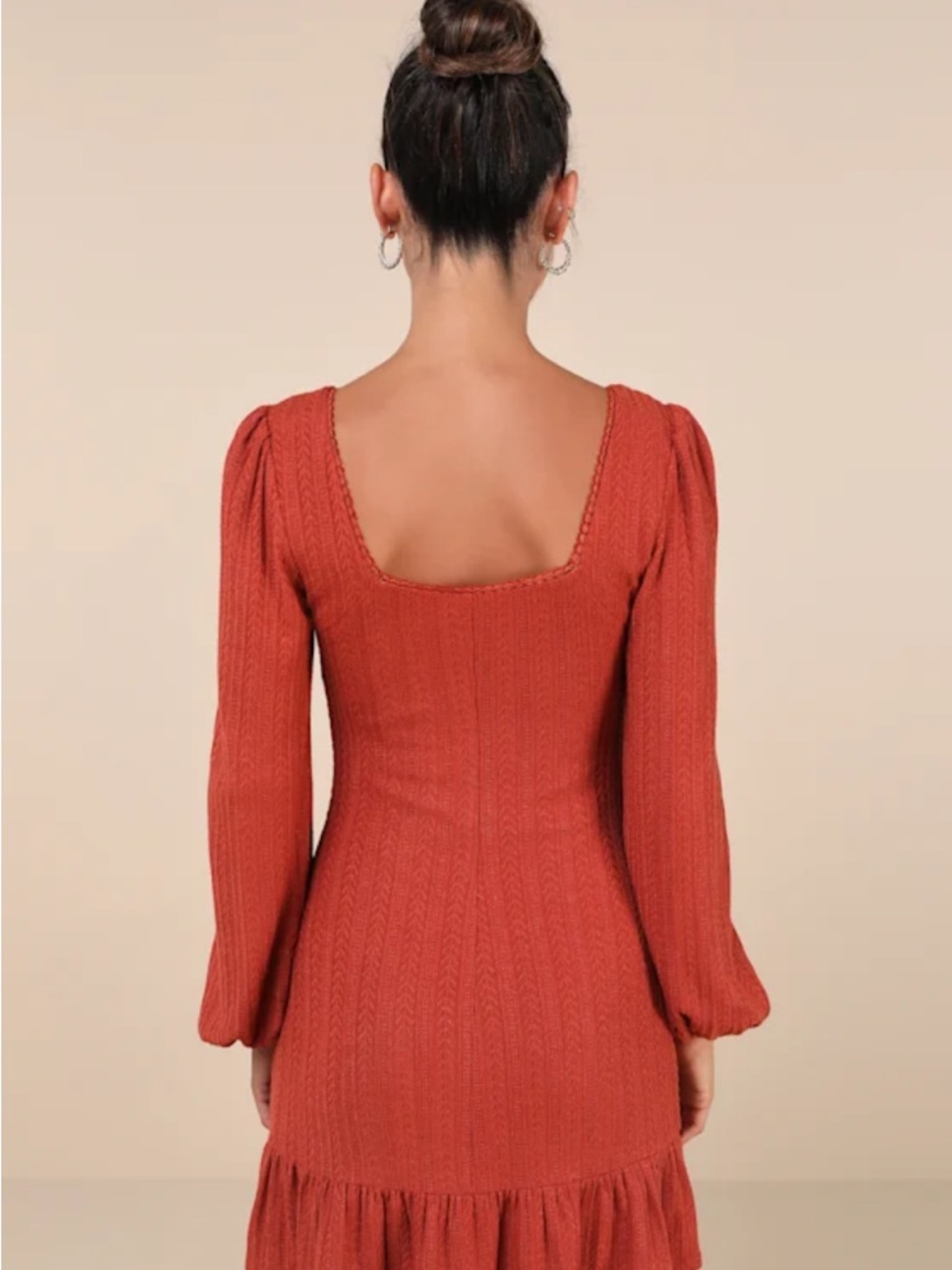 Lulu's Rust-Tone Long Sleeve Square Neck Mini Dress - Picture 2 of 2